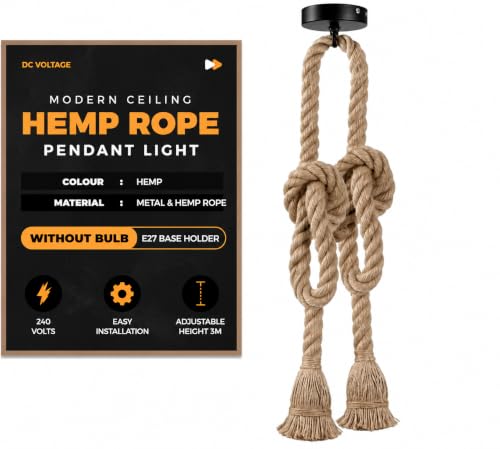 Image of 3m DIY Hemp Rope Ceiling Pendant Light, Vintage Industrial Hanging E27 Base