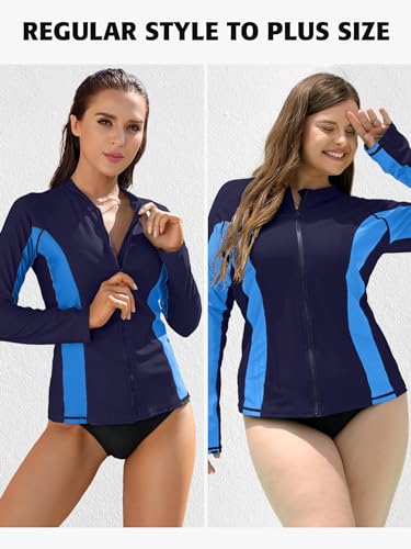 Image of ATTRACO Women's Rashguard Swimsuit Zip Front Sun Protection Swim Shirt UPF 50+