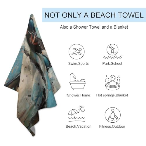 Serviette de plage absorbante imprimé pingouin grand format 130 x 80 cm - 4