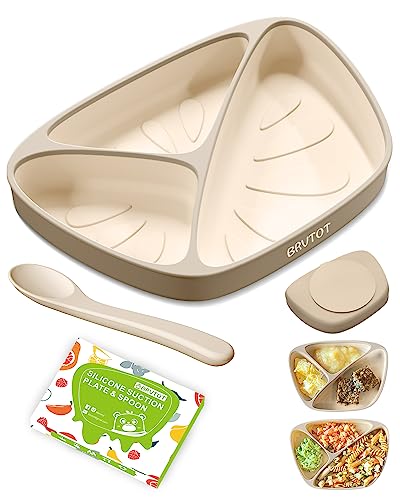 Brvtot Newest Toddler Suction Plates For Baby, 100% Food Grade Silicone Baby Plates With Spoon Set Bpa Free, Divided Toddler Plate With Utensils For Self Feeding, Microwave & Dishwasher Safe #TOP2