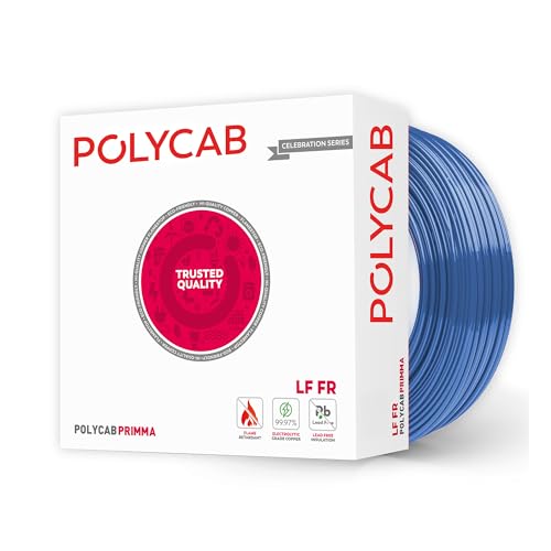 Polycab Primma 90m, 1sqmm. •Heat Resistant •Eco Friendly • Lead free PVC insulation •Mositure resistant •Flame Retardant •99.97% Electrolytic Grade Copper【Blue】
