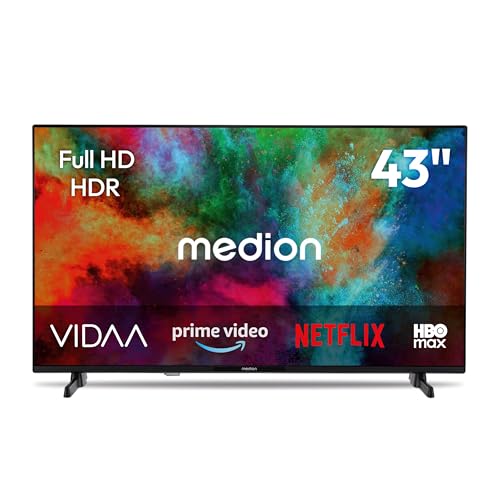 MEDION 108 cm (43 Zoll) Full HD Fernseher (Smart-TV, HDR, VIDAA Store, HBO Max, MagentaTV, Prime Video, Disney+, DAZN, Paramount+, HbbTV, PVR, Bluetooth, MD 843101)
