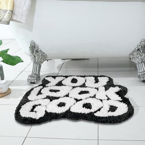 Image of TOIVO You Look Good Bath Mat - Stylish Funny Pink Bathroom Rug with Cute Words, Absorbent & Non-Slip - 25x21 inch (Black)