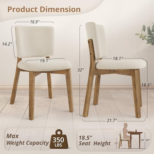 LUE BONA Linen Farmhouse Dining Chairs Set of 4, Natural Wood Leg | Comfortable Wide back with thick foam padded and Solid wood legs for dining room, kitchen or restaurant - Image 3