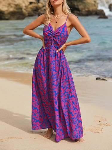 Image of CUPSHE Women's Maxi Dress Floral Print Twisted V Neck Sleeveless Long Dress Summer Casual Dress