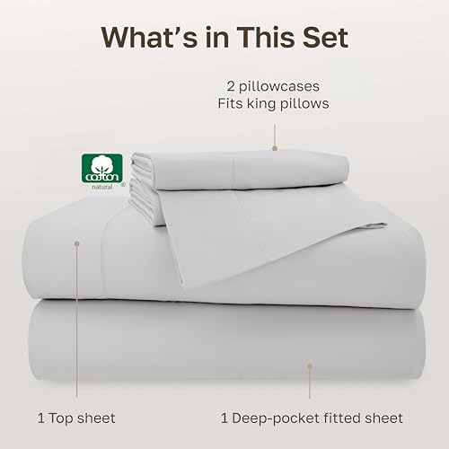Image of California Design Den 500TC 100% Cotton King Size Sheets Set, Light Grey | Good Housekeeping Seal, OEKO-TEX Certified, Silky-Soft Sateen Weave, 4pc Set, 16 inch Deep Pockets, For Hot Sleepers, All-Season