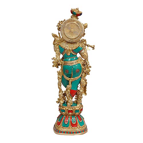 Image of AONA Brass Pair of Radha Krishna - Big Size - Brass Radha Krishna Kishan Murti Idol Statue Sculpture (29 inch) (Big Radha Krishna) (Orange), Idol
