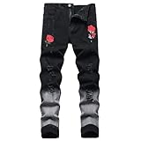 RANMCC Men's Stretch Skinny Ripped Jeans, Fashionable Slim Fit Stacked Jeans Pants for Men(HQ1856,Black,28)