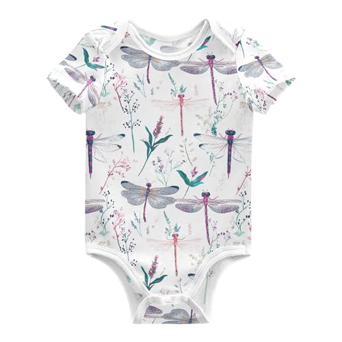 Cute Dragonfly White Baby Boy Bodysuits Short Sleeves Cotton Month Girls Clothes 3M