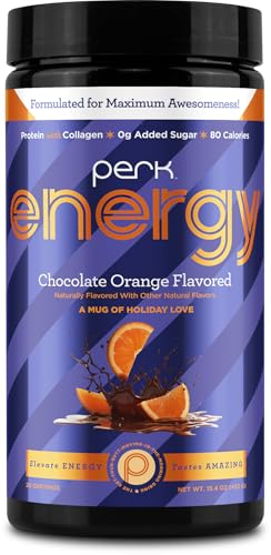 Image of Perk Energy Drink Mix (Chocolate Orange) 20 Servings - Caffeinated Healthy Coffee Alternative with Protein, 100mg of Caffeine, Gluten-Free, Soy-Free, Peanut-Free