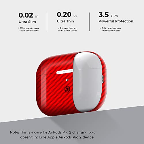 Red Airpods Pro 2Nd Generation 2022 Carbon Case Cover Monocarbon Real Carbon Fiber Earbubs Case With Adjustable Strap Slim Airpods Pro 2 Case Compatible With Wireless Charging #TOP2