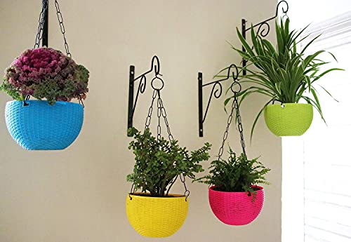 Image of Plastic Round Hanging Euro Basket (5PCS, 7 Inch) | Home & Balcony Garden Hanging Hook Pot | Indoor Outdoor Plant Containers with Matel Chain |