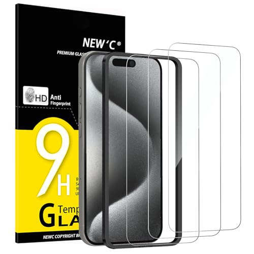 NEW'C 3 Pack Designed for iPhone 15 Pro Screen Protector (6.1 inches), Enhanced Tempered Glass Protection with easy installation tool included,Case Friendly Ultra Resistant