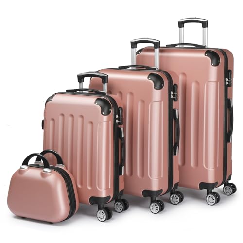LALAHO Set de 4 Valises avec Vanity Case, Valise Grande Taille, Valise Cabine, Petite Valise, ABS avec Coins Renforcés, roulettes Pivotantes 360°, Cadenas et...