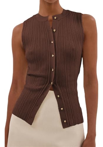 Famnbro Womens Sweater Vest 2025 Sleeveless Button Down Summer Tank Fashion Elegant Business Casual Tops