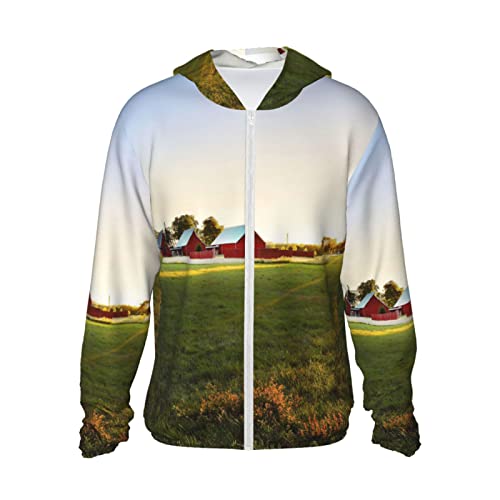 Green Grass Field Near Houses Donne Manica Lunga UPF 50+ Uv Protezione Solare Camicie Quick Dry Uomo Felpa Con Cappuccio Zip Muta Protezione Solare