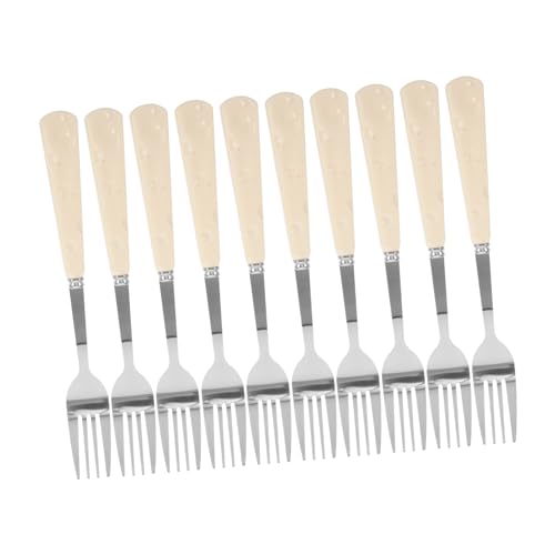 STOBAZA 10Pcs Faux Ceramic Handle Dinner Forks Stainless Steel Cake Dessert Forks Cute Elegant Tableware for Pasta Fruit Salad for Kitchen Restaurant Use