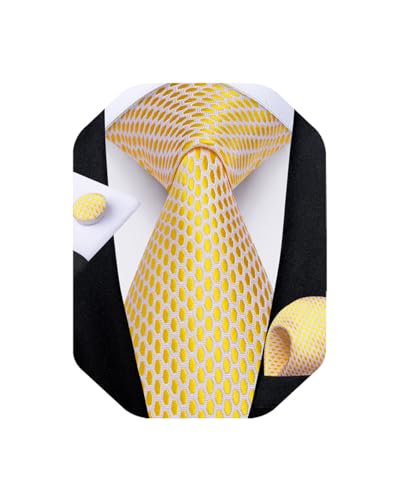 Image of DiBanGu Extra Long Tie for Men 63 inch XL Silk Necktie Set | Pocket Square and Cufflinks, Big and Tall, Jacquard Woven, Gift Box, Paisley /Plaid /Solid /Striped, for Weddinng Party Business