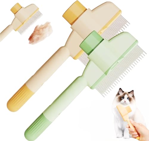 Peine Antipulgas for Gatos Y Perros, Mejora La EliminacióN Del Pelo de Perros Y Gatos Con BotóN de LiberacióN, Cepillo for Gatos de Pelo Largo Y Corto Con BotóN de Disparo for Pelo Corto Y Largo(2 Col