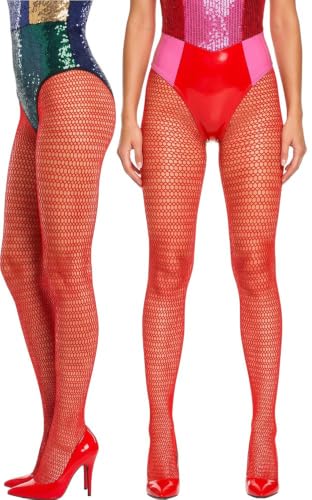 Image of ToBeInStyle Women's Huge Net Diamond Shape Pantyhose Stockings - Classic Red