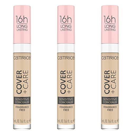 Catrice Cover + Care Sensitive Concealer, Nr. 010C, Nude, Anti-Pickel, langanhaltend, natürlich, für sensible Haut, vegan, ölfrei, wasserfest, ohne Parfüm, 3er Pack (3x5ml)