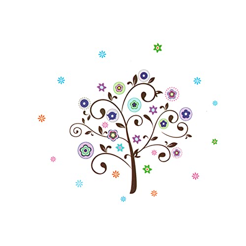Image of Art Street Wall Stickers for Home Decor Modern Tree with Multi Color Flowers Wall Decal Vinyl Stickers for Living Room and Wall Decoration (48 x 61 Inchs, Multi)