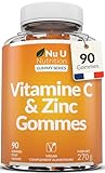 Vitamine C Gummies avec Zinc - 90 Gommes Véganes - 120mg de Vitamine C & 12mg de Zinc par portion – Complément alimentaire - Saveur naturelle d’orange - Nu U Nutrition