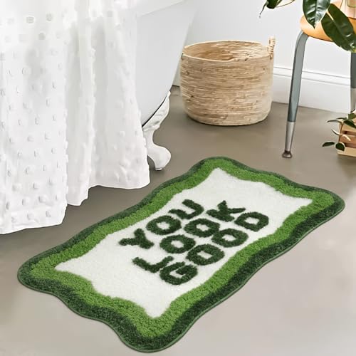 Image of HAOCOO Green Irregular Shaped Soft Non Slip Absorbent Washable Bath Mat for Bathroom, Sink, Tub, Shower