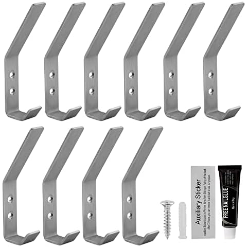SWAWIS 10 Stück Wandhaken Haken Mantelhaken Kleiderhaken Edelstahl 142 x 20mm Huthaken Garderobenhaken Handtuchhaken Bohrmontage/Klebemontage Haken Universalhaken Cover