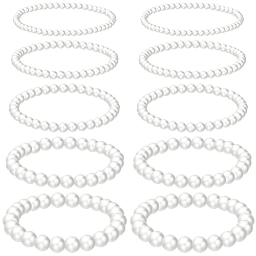 Kajaia 10 Pcs Faux Pearl Bracelets for Women Pearl Stretch Beaded Bracelets for Bridesmaid Wedding Bridal Party