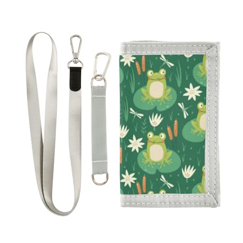 Wusikd Frogs Lotus Kids Wallet for Boys Girls Green Toddler Trifold Wallet Novelty Wallet for Teens Women Men