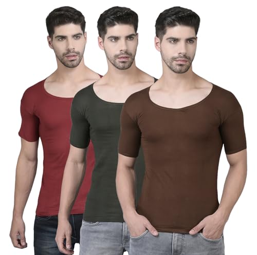 Image of Dollar Lehar Men Combed Cotton Round Neck with Sleeve Vest -Colour May Vary