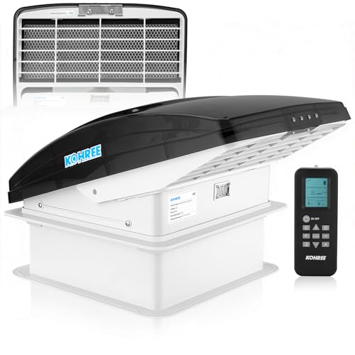 Kohree RV Vent Fan 10-Speed Reversible Deluxe RV Fan and Vent Cover All in One - Powerful Camper Fan with Thermostat Built-in Rain Cover Remote Control RV Intake & Exhaust Fan Black