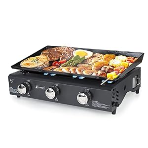 Camplux GP103B Draagbare 3 branders Gas Plancha, Tuin BBQ grillplaat 6.0kW, Outdoor Picnics, geschikt voor butaan…