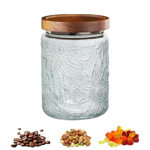 Image of 24 OZ Vintage Glass Jar with Lid, Airtight Food Storage Canisters with Bamboo for Kitchen Counter Pantry, Ideal for Coffee, Candy, Tea, Oats, Sugar, Cookies Decorative Jars-Sunflower