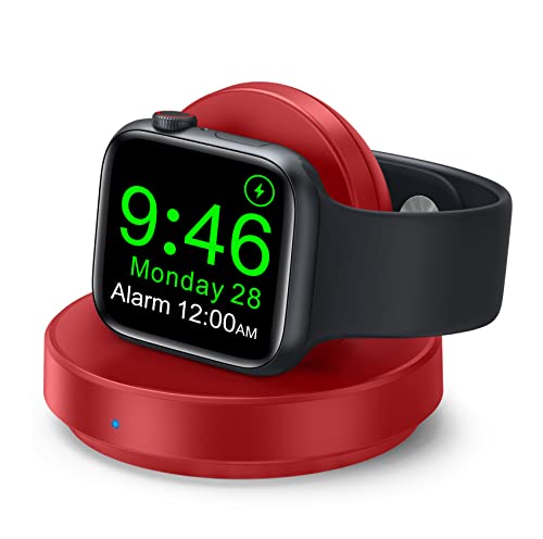 ZAPOGO Portable Magnetic Charging Dock for Apple Watch, Wireless Fast Watch Charger Stand with Charging Cable, Support Nightstand Mode, Compatible with Apple Watch 10 9 8 7 SE 6 5 4 3 2/Ultra 2-Red