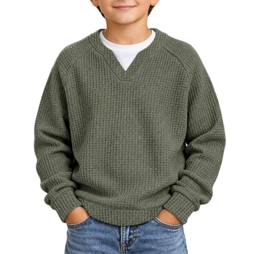Boys Waffle Knit Sweatshirts Fashion Long Sleeve Pullover Tops 3-14 Years - image 5