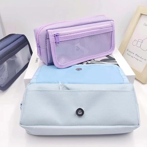 Image of Clear Pencil Case Back to School Supplies Zipper Pencil Pouch, Desk Accessories & Workspace Organizers Pencil Bag School Supplies for Teen Girls (Dark Blue)