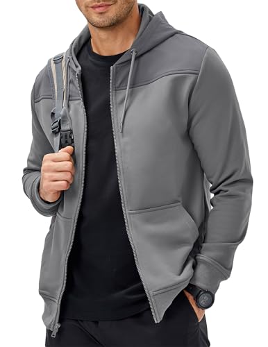 JMIERR Men's Full Hoodies 2025 Fashion Long Sleeve Drawstring Workout Hooded Sweatshirts with Pockets, L, Grey