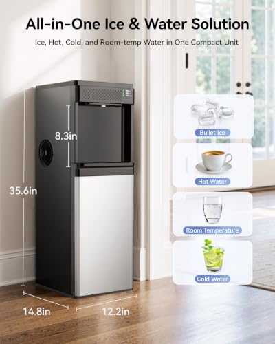 Image of 4-in-1 Bottom-Load Water Dispenser with Ice Maker, Hot, Room & Cold Water