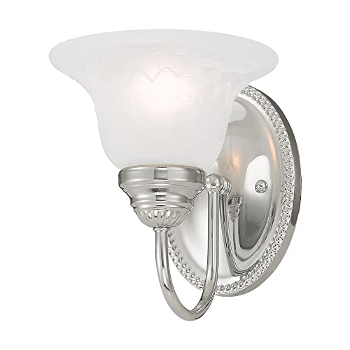 Image of Livex Lighting 1531-02 Edgemont Single Wall Sconce, Polished Brass | Dimensions: 7 x 8.75 x 8; White Alabaster Glass