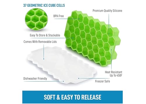 Image of IGRIS Flexible Silicone Honeycomb 37 Cavity Ice Cube Tray for Freezer Moulds Small Cubes Whiskey Fridge Bar Soft Ice Cube Tray -Pack of 1
