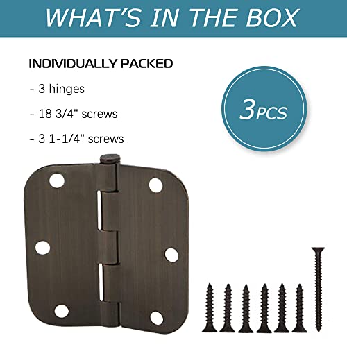 3 Pack Door Hinges 3.5 Inch Antique Brass Hinges Rounded 5/8"Radius Corners Bedroom Residential Standard Indoor Door Hardware Hinge #TOP6