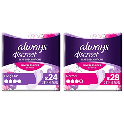 Always Discreet Inkontinenz-Slipeinlagen Long Plus für Damen, starker Schutz, den Sie kaum spüren & Discreet Inkontinenz-Slipeinlagen Normal für Damen, starker Schutz, den Sie kaum spüren