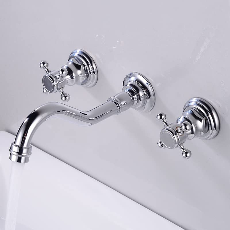 Robinet de salle de bain mural chromé pour vasque moderne et épurée