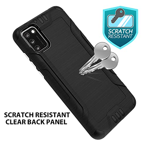 Tjs Compatible With Tcl A3X A600Dl 6.0" (X Version Only) Case, With Tempered Glass Screen Protector Magnetic Support Hybrid Shockproof Metallic Brush Finish Hard Inner Layer Phone Case (Black) #TOP4