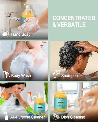 Image of Yoken Pure Castile Liquid Soap 64 Oz Unscent Body Hand Wash Dish with Pump