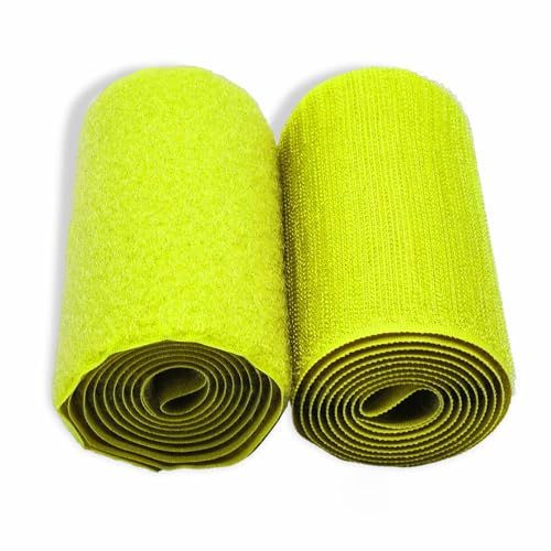 4 inch Neon Yellow Hook and Loop Tape 1 Yd Sew On Non-Adhesive Yellow Wide Strips Nylon Fastener Interlocking Fabric Tape Excellent Strong Grip Roll for Shoes Uniform Clothes Sewing Bags DIY Crafts