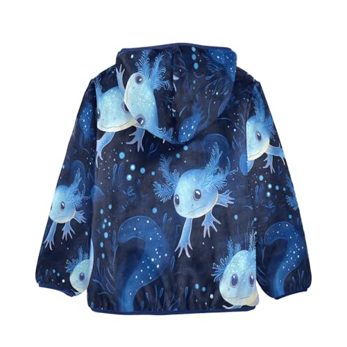 Blue Axolotl Pattern Prints Toddler Fleece Jacket Girl Boys Hooded Fleece Jacket Coat Warm Outwear Zip-up 3-10T2