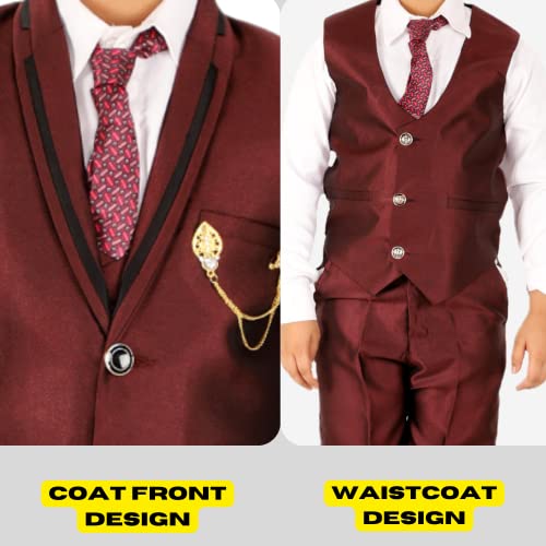 Image of Pro-Ethic Style Developer Boy's 5 Piece Suit Set | Coat, Pant, Tie & Shirt | Cotton Checked Pattern